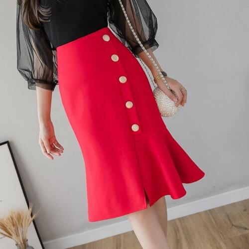 New Plus Size S-5xl Womens Mermaid Skirt Good Elastic Waist Black Skirt Elegant Korean Office Women Sexy Midi Skirts Jupe Femme