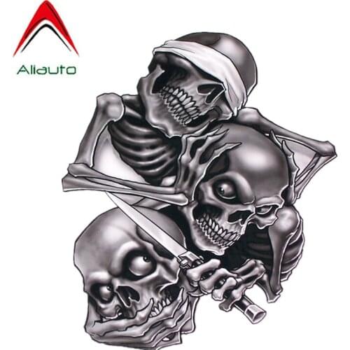 Aliauto Funny Car Sticker See Nothing Hear Nothing Say Nothing Hear Speak See No Evil Skull Creative Vinyl Decal,16cm*15cm