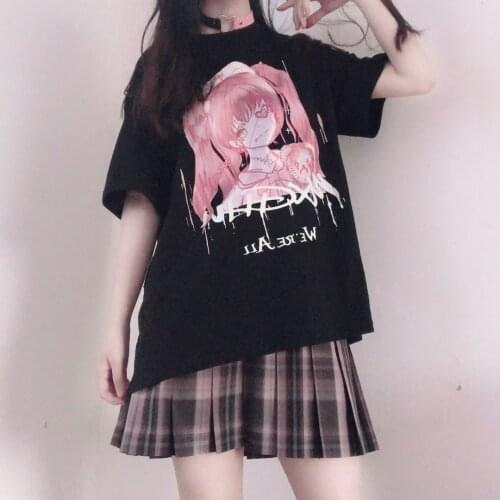 Summer Gothic clothing Female Women T-shirt Punk Dark Grunge Streetwear Ladies Top tees grunge Harajuku y2k Aesthetic korean pop