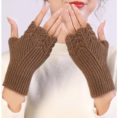 Women Gloves Stylish Hand Warmer Winter Gloves Women Half Finger Arm Crochet Knitting Mitten Warm Fingerless Stretch Gloves
