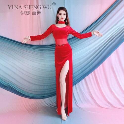 Belly Dance Women Elegant Velvet Top Training Clothing Dress Female Adult Split Long Skirt Performance Practice Clothing Set