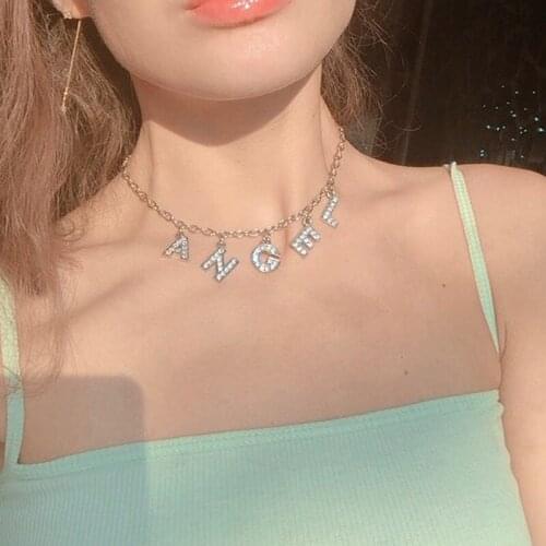DIY Letter Crystal Angel Choker Necklace for Women Jewelry Fashion Statement Necklace BABY HONEY Choker Femme Punk Collier