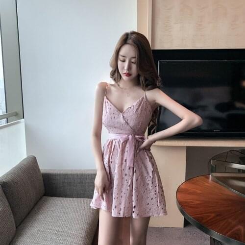 ZB4745 2021 summer new women fashion lace slim sexy temperament V neck show thin shoulder strap dress cheap wholesale