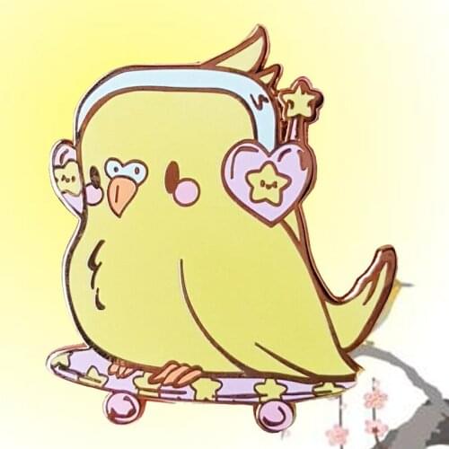 Birb Hard Brooch Cute yellow pigeon Badge fairy bird Enamel Pin music listening Jewelry