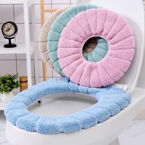 Winter Warm Toilet Seat Cover Closestool Mat Washable Bathroom Accessories Knitting Pure Color Soft O-shape Pad Bidet Cover