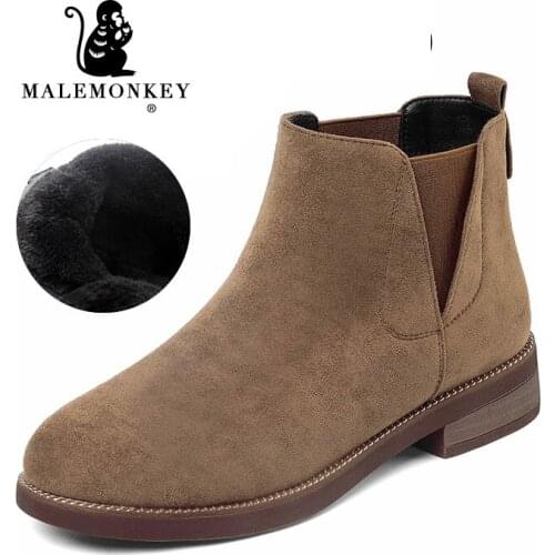 Winter Warm Chelsea Boots Women Black 2021 Fashion Round Toe Suede Comfortable Ankle Boots Slip On Handmade Boots Botas Mujer