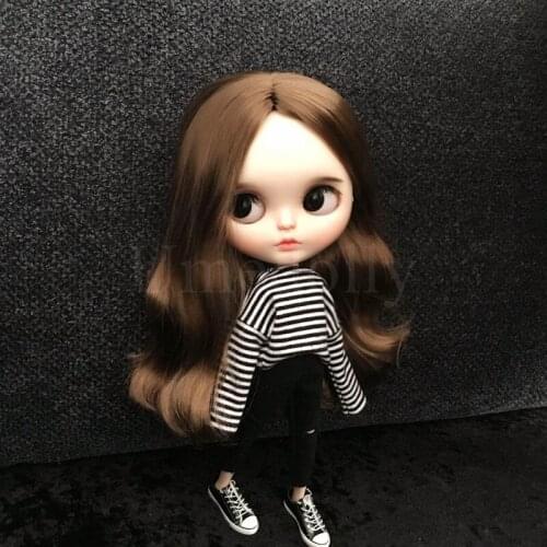 2pcs/set Fashion 30cm blyth Doll Clothing Long-sleeve T-shirt + jeans for ob24 azone barbi 30cm Blyth Pants Doll Accessories