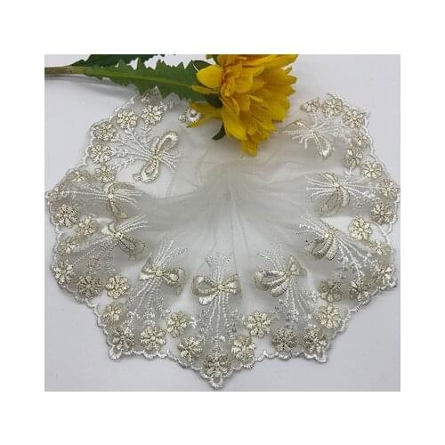 2Yards Gold Thread Mesh LaceTrim Dress Wedding Lace Ribbon Fabric Applique Baby DIY Embroidered Sewing Craft 12cm Width