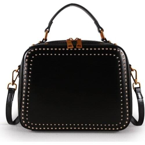 2020 fashion genuine leather women square handbag vintage stud tassel shoulder bag