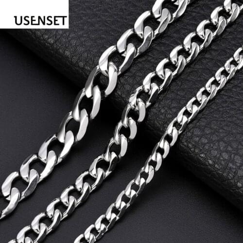 5MM 7MM 9MM Polished Stainless Steel Miami Necklace Cuban Link Chain Punk Hip Hop Men 's Jewelry USENSET