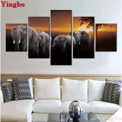 5pcs DIY 5D Diamond Embroidery African elephant Diamond Mosaic Picture Of Rhinestones Square Round Diamond Painting Cross Stitch