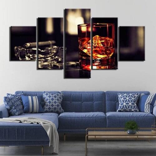5 Pieces Whisky Cigar Glasses Poster Wall Art Canvas Restaurant Decoration Paintings Picture For Kitchen Decoration