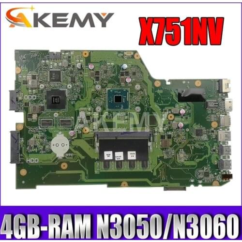 Akemy X751NV original mainboard for ASUS X751N Laptop motherboard X751NV mainboard with 4GB-RAM N3050 / N3060