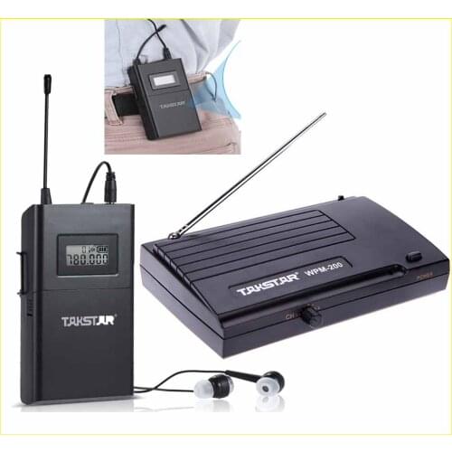 Takstar WPM-200 UHF Wireless Audio System Receiver LCD Display 6 Selectable Channels 50m Transmission with In-Ear Headphones