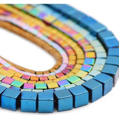 2/3/4/6MM Natural Stone Square Shape Blue,Gold,Purple,Green Hematite Spacer Loose Beads For Jewelry Making DIY Bracelet Findings