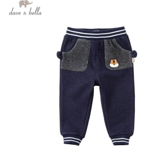 DBM15728 dave bella winter baby boys pants baby fashion cartoon pockets trousers children high quality trousers