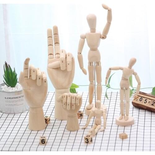 LUCKK Mannequin Model Wooden Movable Limbs Human And Hand Solid Wood Crafts Human Miniatures Artist Sketch Figurines Decor Gifts