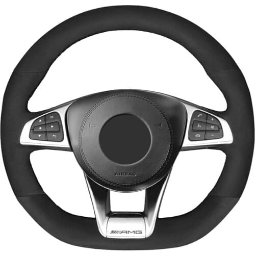 DIY Car Steering Wheel Cover Wrap Suede Cow Leather For Mercedes-Benz A45 AMG W205 C43 C63S AMG CLA45 CLS63 AMG GLC 43 63 AMG