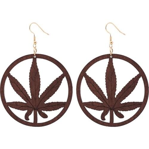 E7393 ZWPON Round Wooden Leaf Earrings for Women Ethnic Big Earrings Jewelry Wholesale