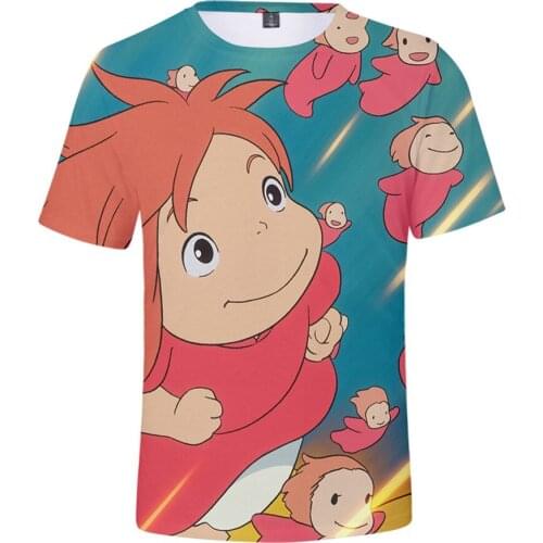 Hot Animation Ponyo On The Cliff 3D T-shirt Men And Women Fashion Hip Hop Plus Size Summer Boys Girls T Shirts Casual Clothes