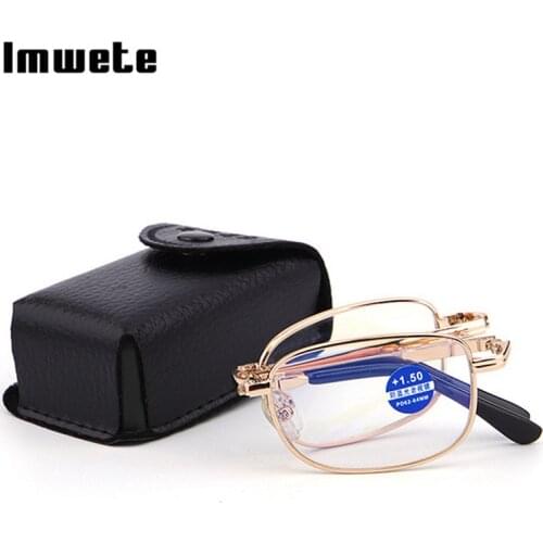 Imwete Men Reading Glasses Anti-blue Light Portable Hyperopia Eyewear Square Foldable Women Presbyopic Eyewear +1.0 +2.0 +0.3