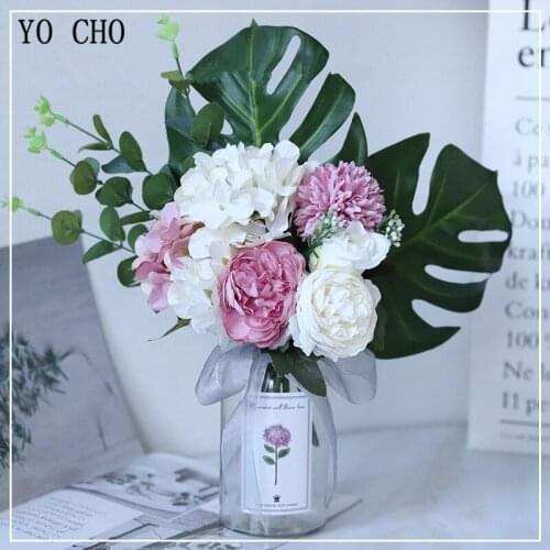 Artificial Paeonia Lactiflora Monstera Flower Silk Rose Flower Plastic Branch Flower for Wedding Fake Flower for Home Decoration