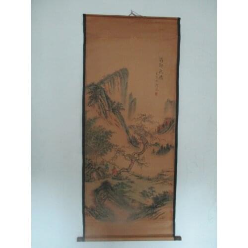 Home wall decoration painting ,Chinese old paper scroll painting Tang bo hu " shushan" Landscape Painting