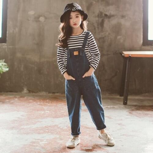 Overalls Girls High Quality Loose Jeans Overalls New Spring Autumn Teenager Cotton Jumpsuit Denim Jeans Pants 5-13Y Baby Girl