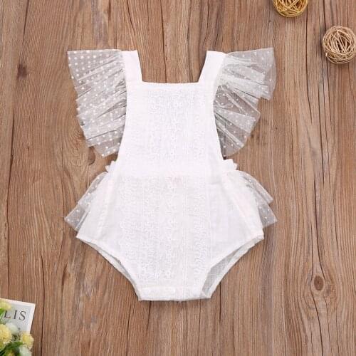 0-24M Princess Newborn Baby Girls 0-3Y Bodysuits Ruffles Lace Short Sleeve Backless Belt Jumpsuits Outfits