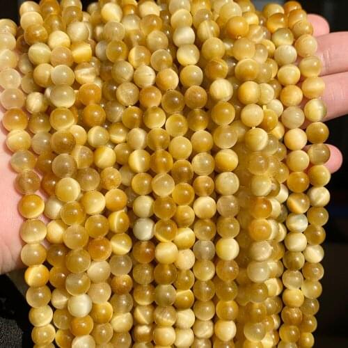 Round Natural Gold Tiger Eye Beads Loose Stone Bead For Jewelry Making DIY Bracelet Necklace Accessories 15'' 4/6/8/10/12mm