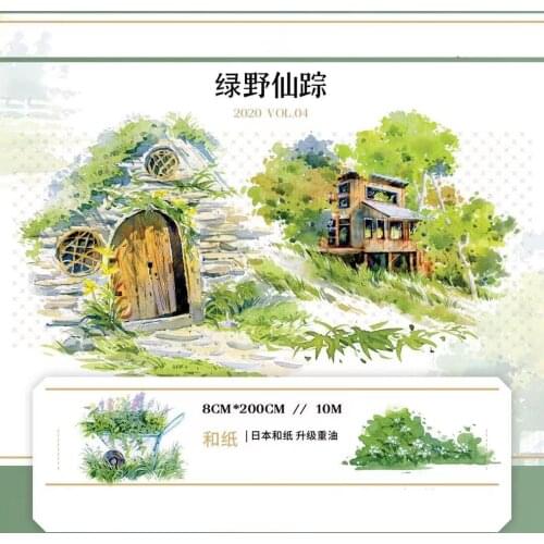 Big Size Green Fairyland Washi Tape for Card Making Bullet Journal DIY Scrapbooking Label Sticker