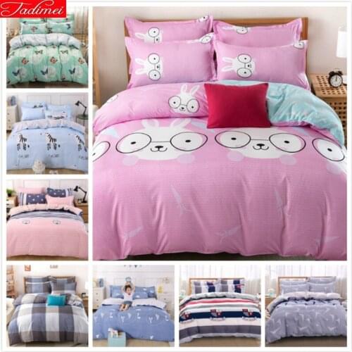 Cute Animal Rabbit Pattern Pink Duvet Cover 3/4pcs Bedding Set Kid Child Soft Cotton Bed Linen Single Full Queen Super King Size