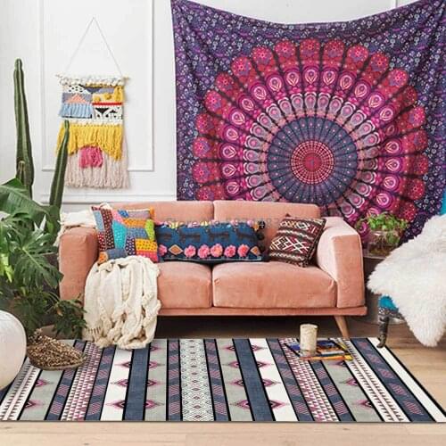 Fashion Bohemian Geometric Rose Red Blue Living Room Bedroom Bedside Carpet Mat Customization