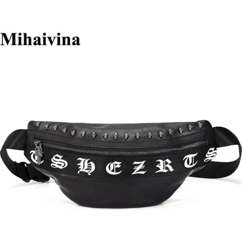 Mihaivin Punk Rivet Mens Waist Pack Pu Leather Chest Bag Rock Women Banana Bags High Quality Black Fanny Pack Bum Bag Wholesale