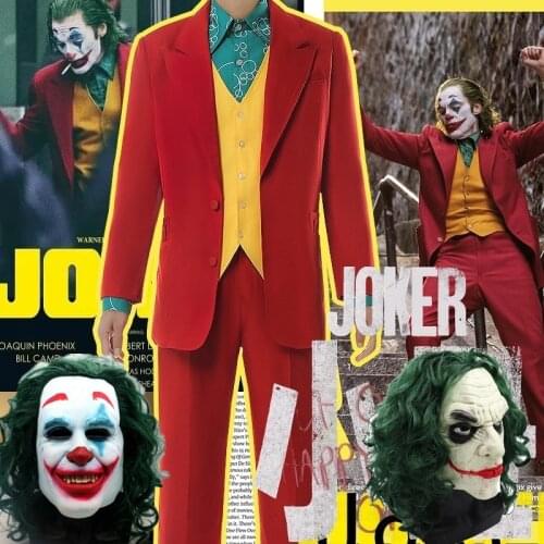 Mens Halloween Costumes Movie Joker Cosplay Suit Full Set Outfits The Joker Uniform Red Suit Halloween Men Women Outfit+Mask