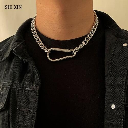 SHIXIN Hip Hop Thick Cuban Link Chain Necklace Men Punk Silver Color Chunky Choker Necklace Colar for Women 2021 on Neck Jewelry