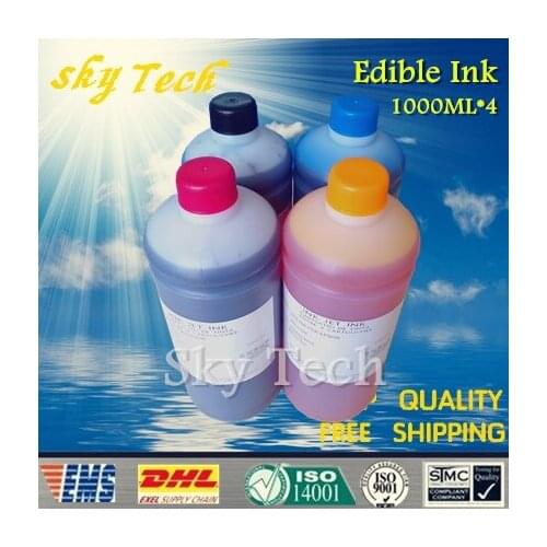 1000ML*4pcs Edible ink suit for Epson & Canon printer , K C M Y . Food Ink cake ink