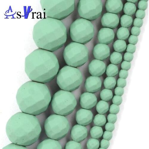 Natural Light Green Hematite Rubber Stone Matte Round Faceted Beads For Jewelry Making 2-10mm Spacer Beads Diy Bracelets 15"