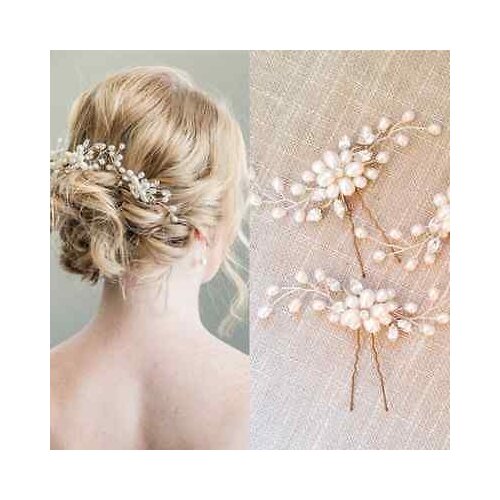 New Fashion Wedding Bridal Pearl Flower Crystal Hair Pins Clips Bridesmaid Headwear