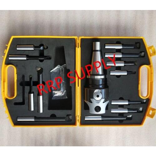 NT40/ISO40 taper, F1-18 75mm boring head with NT40/ISO40 shank and 12pcs 18mm boring bars, boring head set