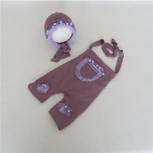 Newborn lace side and sewing overall set photo prop baby sewing cotton romper and lace hat with photography props