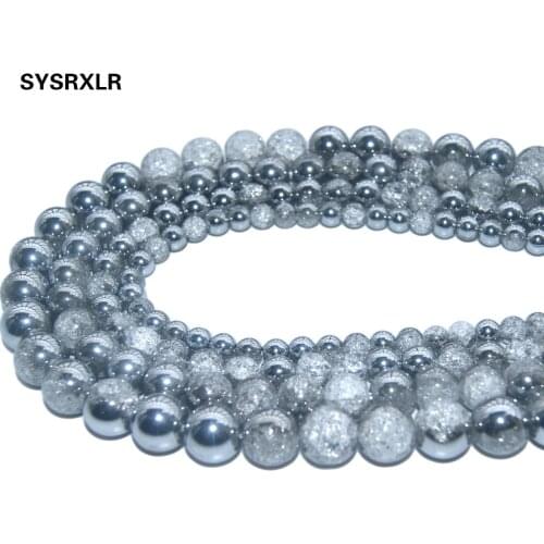 Wholesale Natural Stone Plated Silvery White Snow Cracked Crystal Beads For Jewelry Making DIY Bracelet Necklace 6 8 10 12 MM