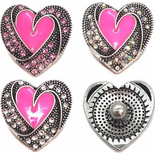 Wholesale w373 Heart 3D 18mm 20mm metal snap button for Bracelet Necklace Interchangeable Jewelry Women accessorie findings