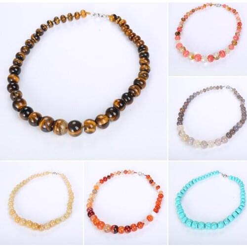 Round Beads Necklace Tiger Eye Natural Stone Necklaces Statement Choker Bib Collar For Women Jewelry Gift Vintage Opal Necklaces