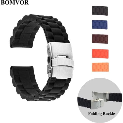 Unisex Silicone Folding Buckle Smart Watch Strap 18mm 20mm 22mm 24mm Rubber Link Bracelet Wrist Strap Watch Accessories