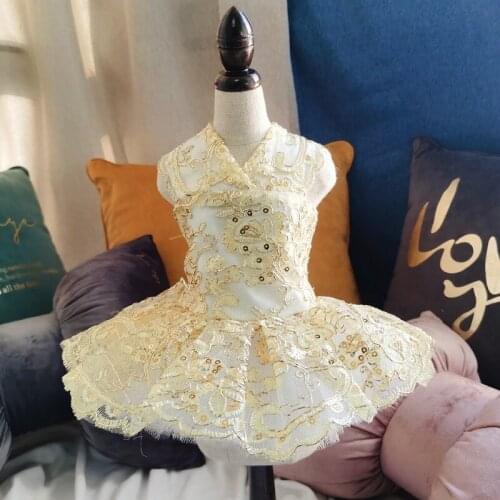 Pet Dog Princess Wedding Skirt Luxury Dress Tulle Sequin Design For Pomeranian Teddy Bichon Chihuahua Cat Puppy Party Apparel