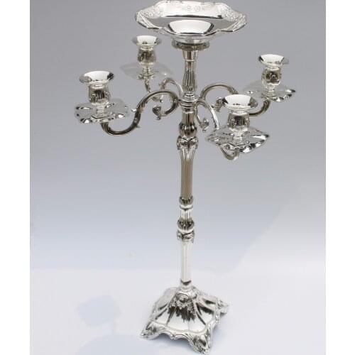 Wedding supply Silver finish candelabrum 63cm height 5-arm candelabra with flower bowl/tray in the center for weddings or events