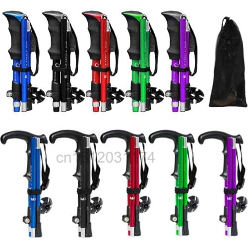 Outdoor 5-Section Folding Trekking Poles Collapsible Climbing Hiking Stick Adjustable Canes Aluminum Alloy Walking Poles Sticks