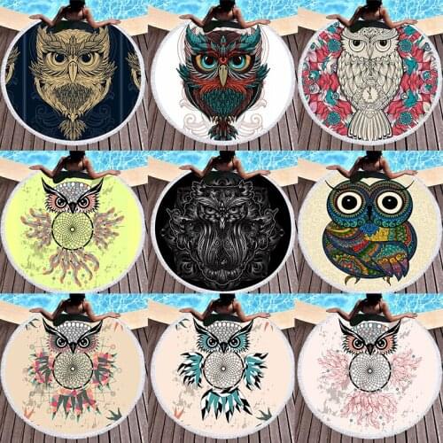 Bath Towel Round Owl Picture Print Beach Towels Quickly Drying No Sand Beach Accessories 150CM Picnic Rug Travel Blanket