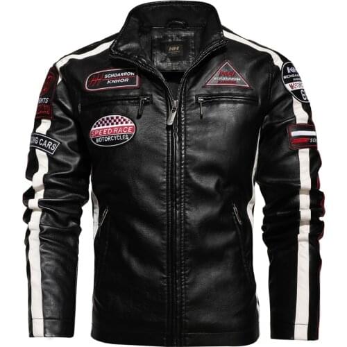 Vintage Motorcycle Jacket 2020 Men Fashion New Biker Leather Jacket Male Embroidery Bomber Coat Winter Velvet Pu Jacke